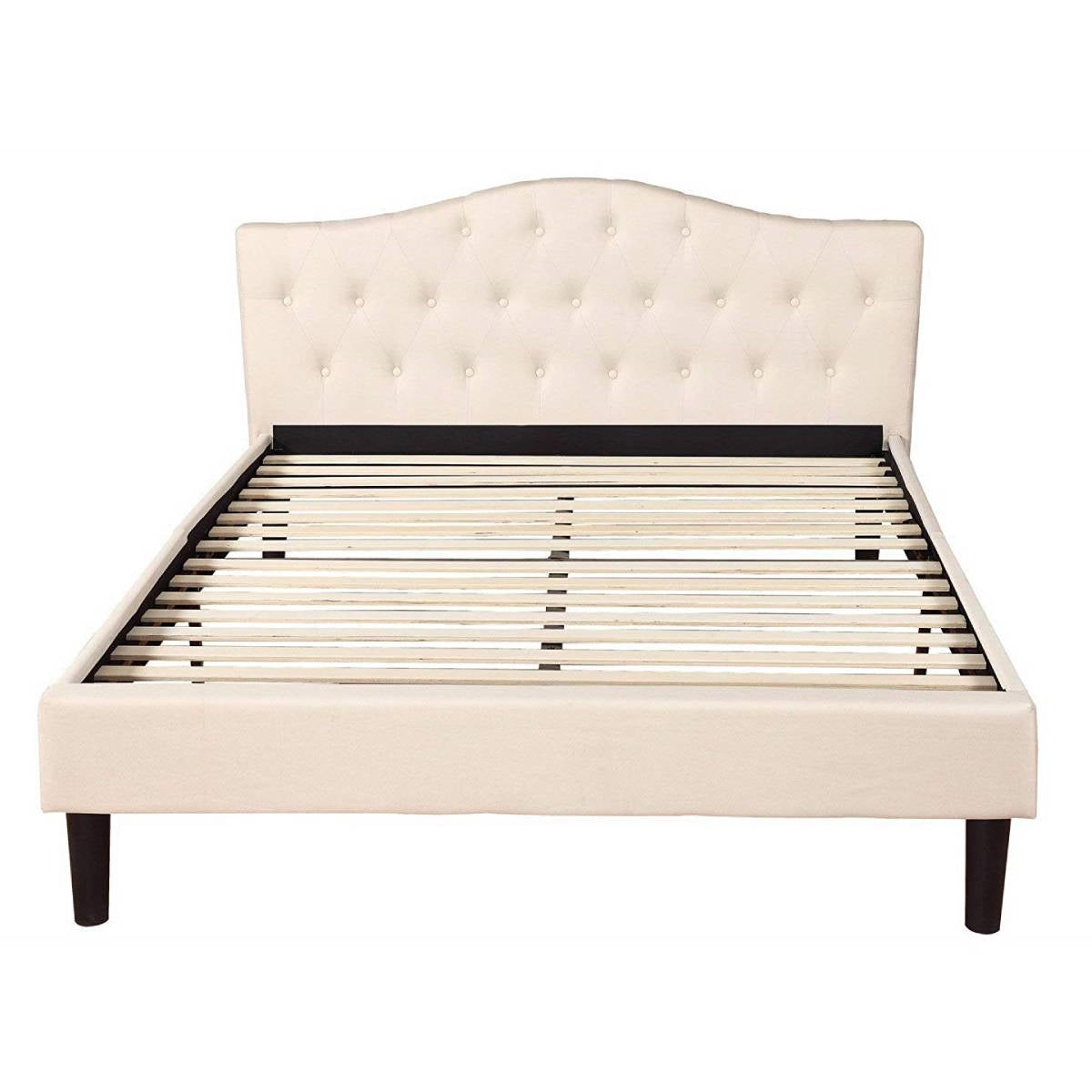 Full size Modern Classic Upholstered Platform Bed with Ivory Linen Padded Headboard