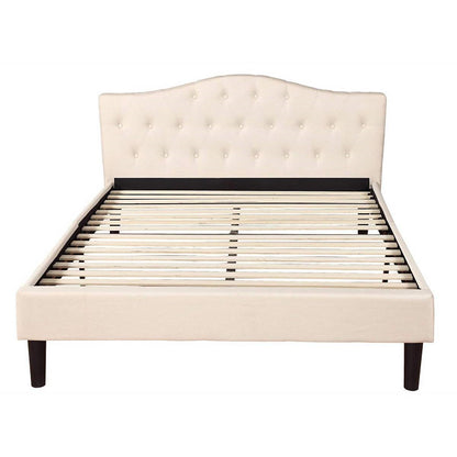 Full size Modern Classic Upholstered Platform Bed with Ivory Linen Padded Headboard