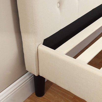 Full size Modern Classic Upholstered Platform Bed with Ivory Linen Padded Headboard