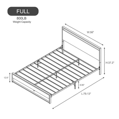 Full size Modern Industrial Metal Platform Bed Frame w/ Wood Headboard Footboard