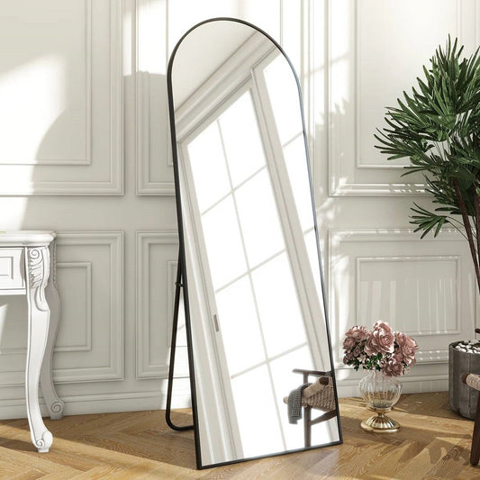Black 58-inch Full Length Arched Floor Mirror with Stand and Wall Hanging Screws