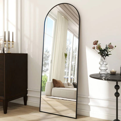 Black 58-inch Full Length Arched Floor Mirror with Stand and Wall Hanging Screws