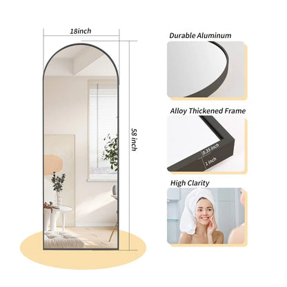 Black 58-inch Full Length Arched Floor Mirror with Stand and Wall Hanging Screws