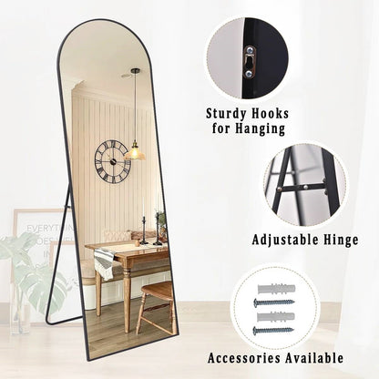 Black 58-inch Full Length Arched Floor Mirror with Stand and Wall Hanging Screws
