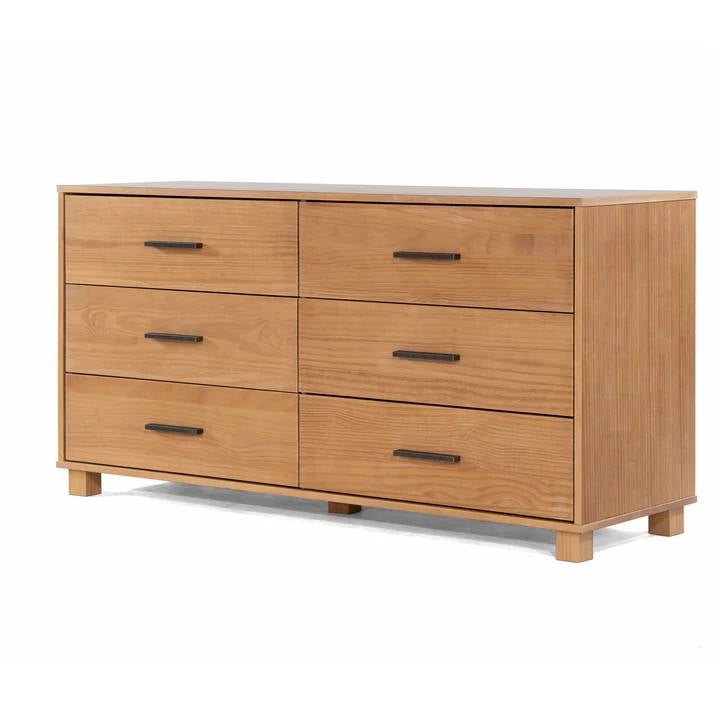 Modern Farmhouse Solid Wood 6 Drawer Double Dresser in Light Brown Finish — Chic Home-Decor