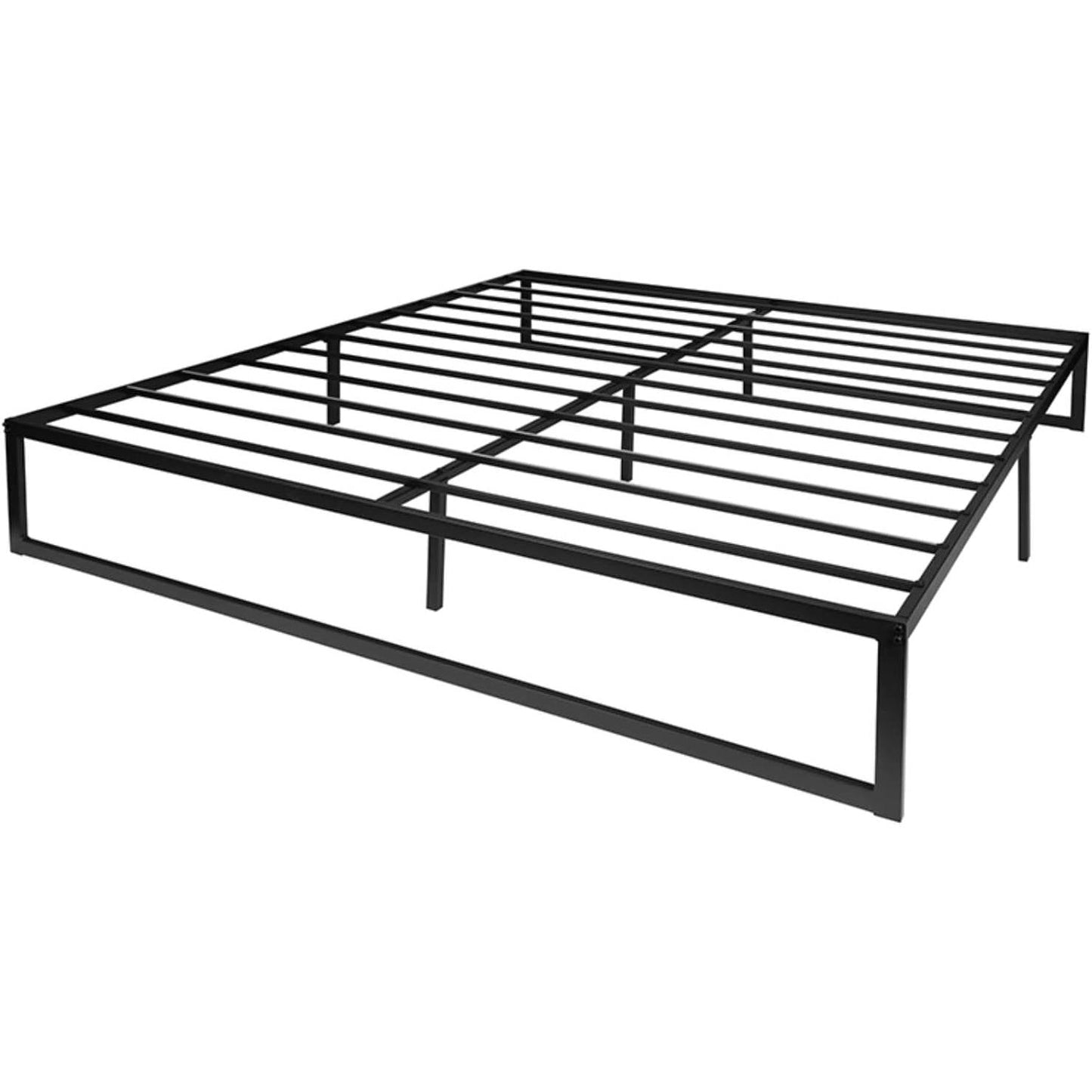 King Size 14 Inch Black Metal Steel Slat Platform Bed — Chic Home-Decor