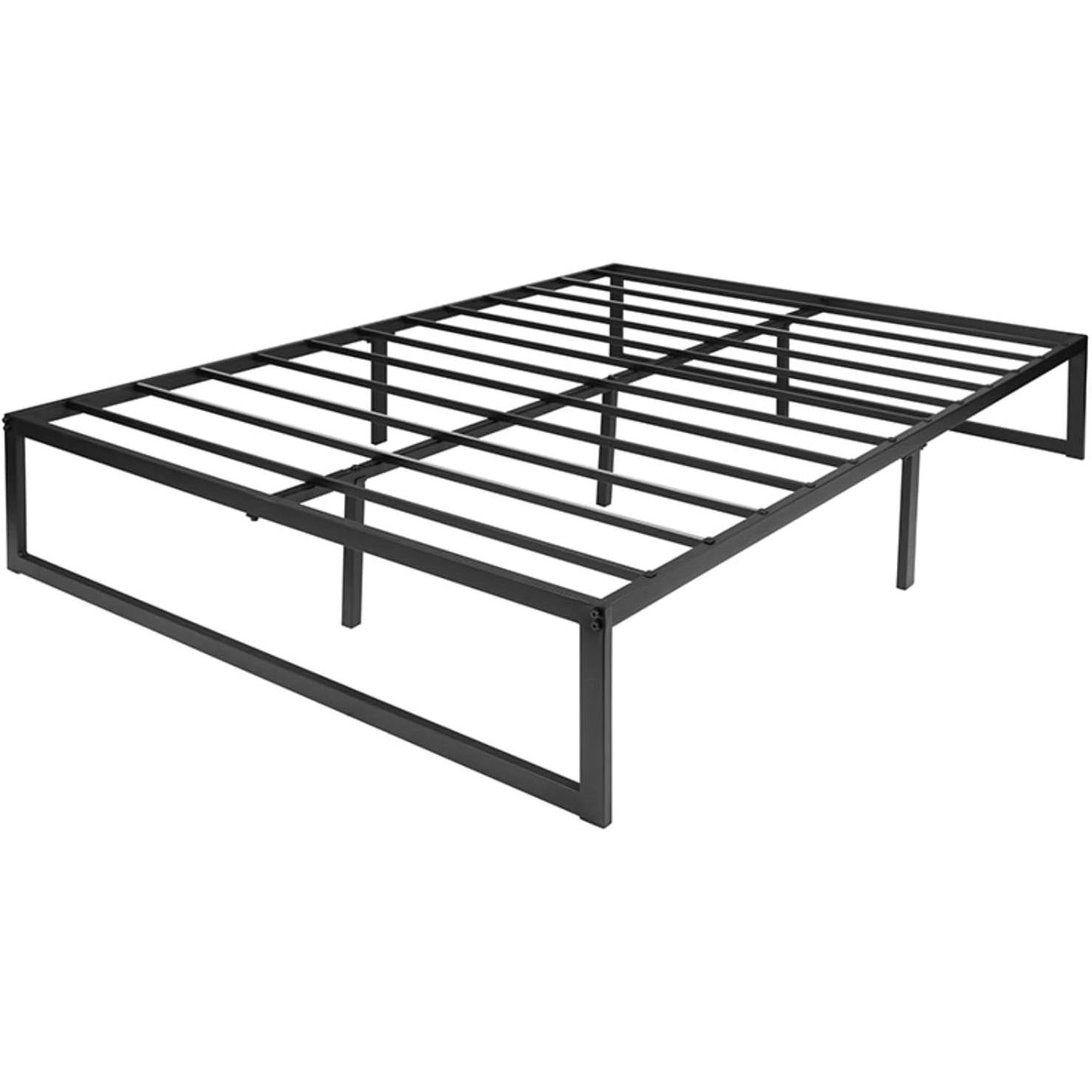 Queen Size 14 Inch High Heavy Duty Black Metal Platform Bed Frame — Chic Home-Decor