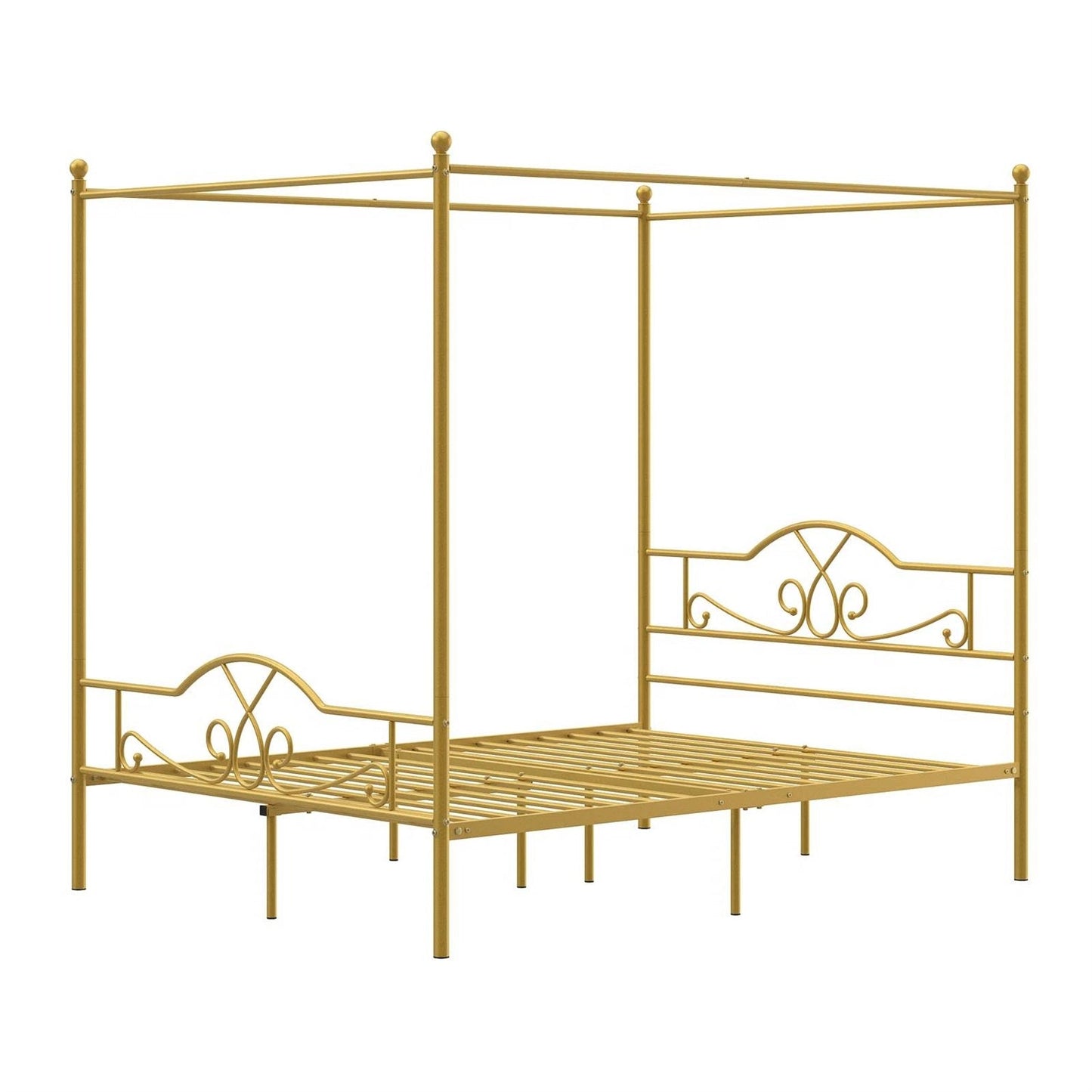 Full size Gold Metal Canopy Bed Frame with 600 lb. Weight Capacity