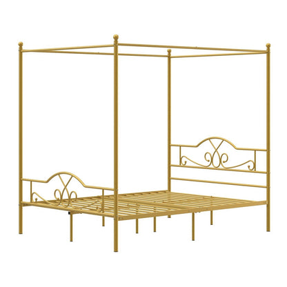Full size Gold Metal Canopy Bed Frame with 600 lb. Weight Capacity