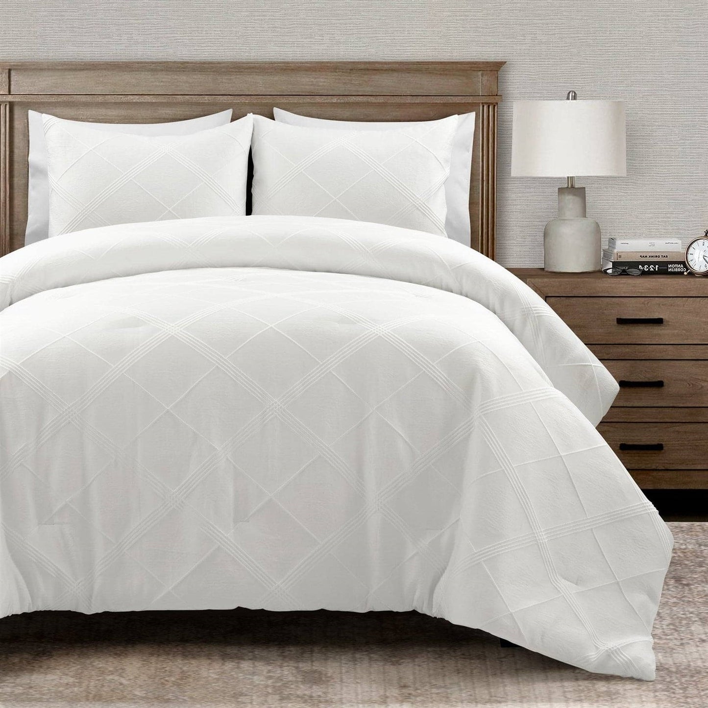 King/California King White Diamond Jacquard 3 PCS Comforter Set — Chic Home-Decor