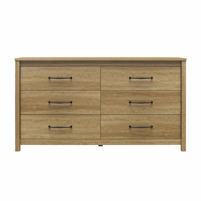 Rustic Farmhouse 6-Drawer Dresser in Natural Wood Finish