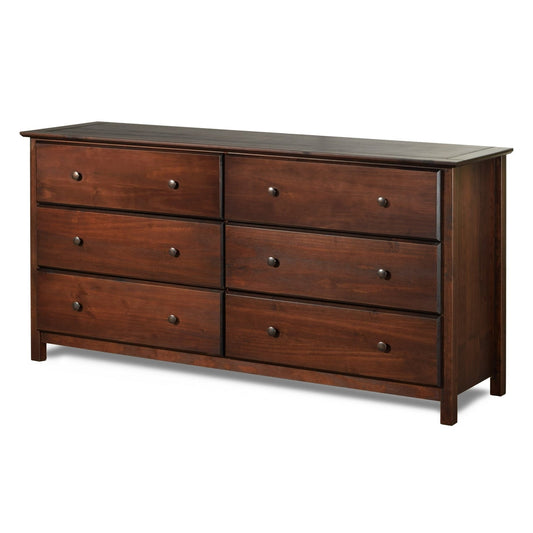 Farmhouse Solid Pine Wood 6 Drawer Dresser in Cherry Finish — Chic Home-Decor