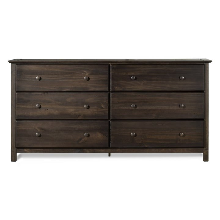 Farmhouse Solid Pine Wood 6 Drawer Dresser in Espresso Finish — Chic Home-Decor