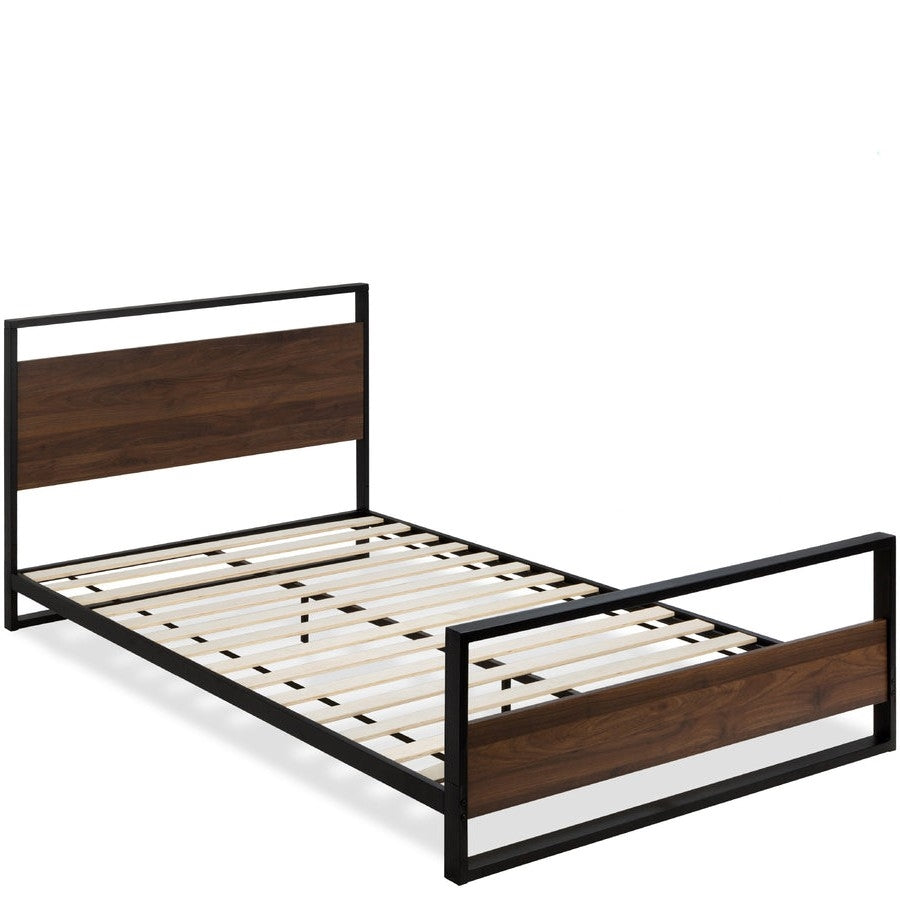 Queen size Farmhouse Metal Wood Platform Bed Frame with Headboard Footboard — Chic Home-Decor