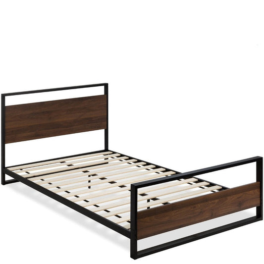 Queen size Farmhouse Metal Wood Platform Bed Frame with Headboard Footboard — Chic Home-Decor