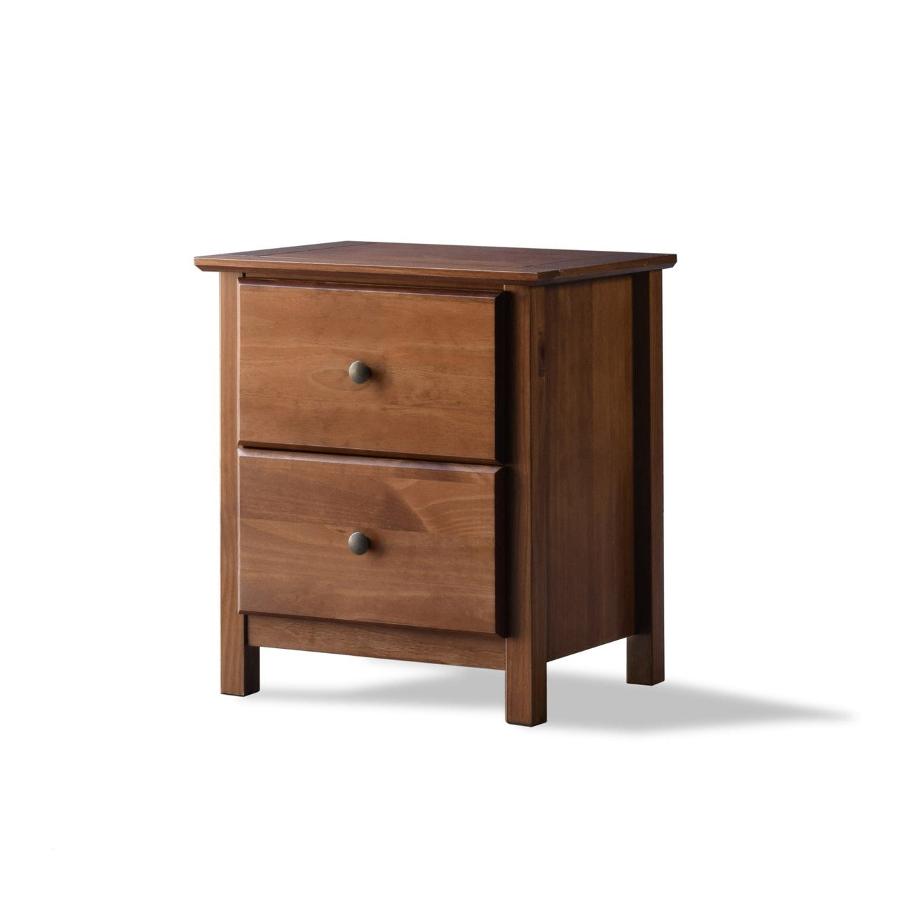 Farmhouse Solid Pine Wood 2 Drawer Nightstand in Walnut Finish — Chic Home-Decor