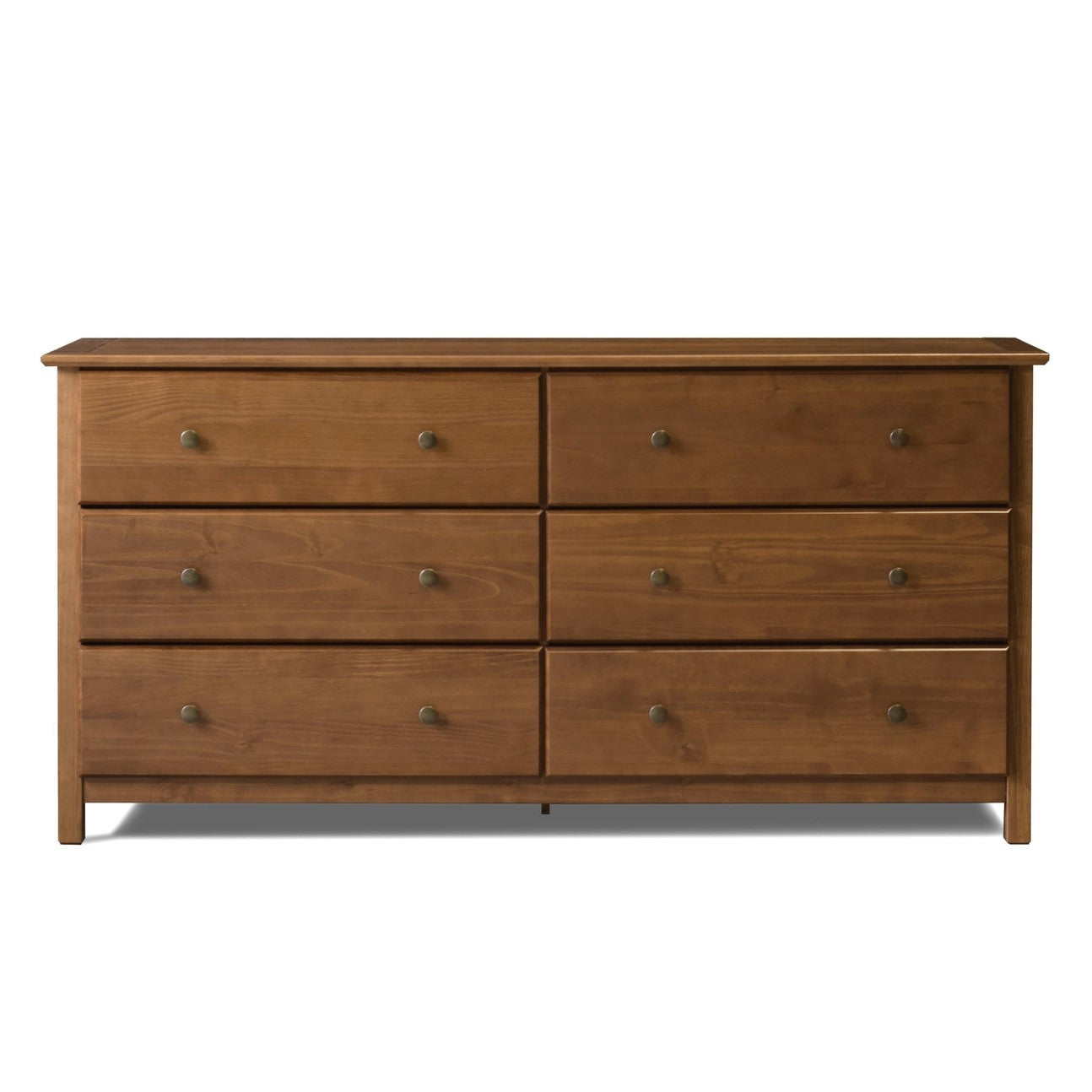 Farmhouse Solid Pine Wood 6 Drawer Dresser in Walnut Finish — Chic Home-Decor
