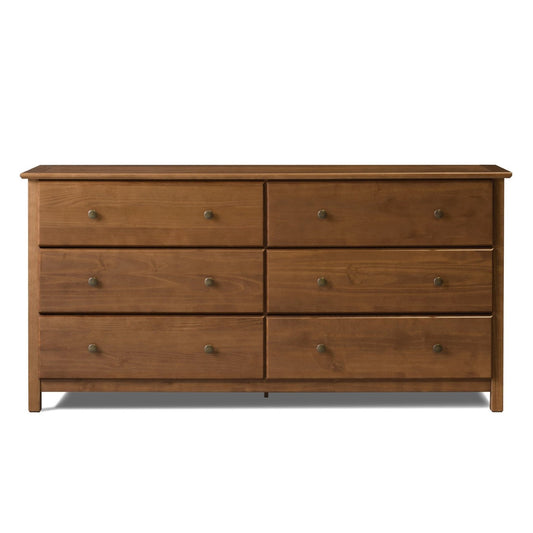 Farmhouse Solid Pine Wood 6 Drawer Dresser in Walnut Finish — Chic Home-Decor