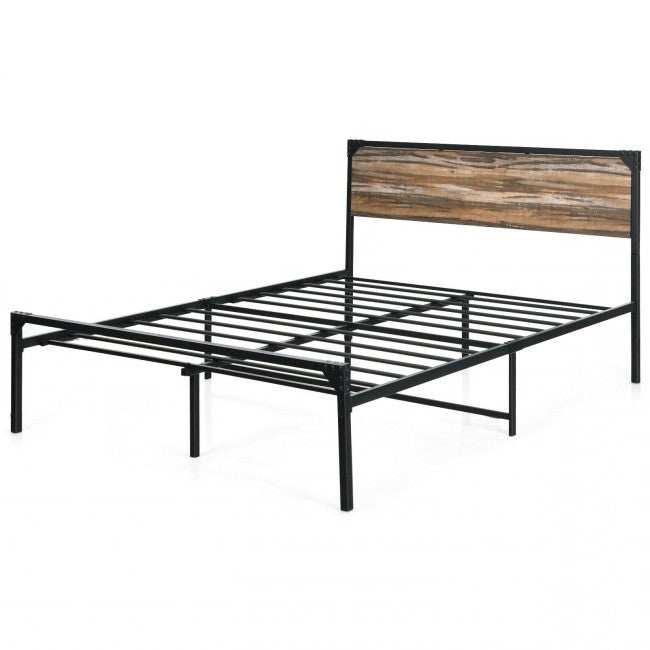 Rustic FarmHome Metal Wood Platform Bed Frame in Full Size — Chic Home-Decor