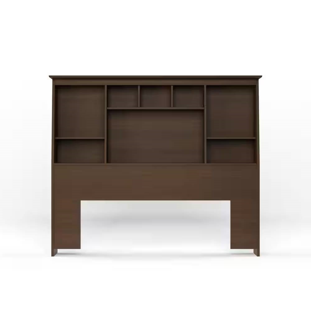 Full size Farmhouse Bookcase Headboard in Espresso Brown Wood Finish — Chic Home-Decor