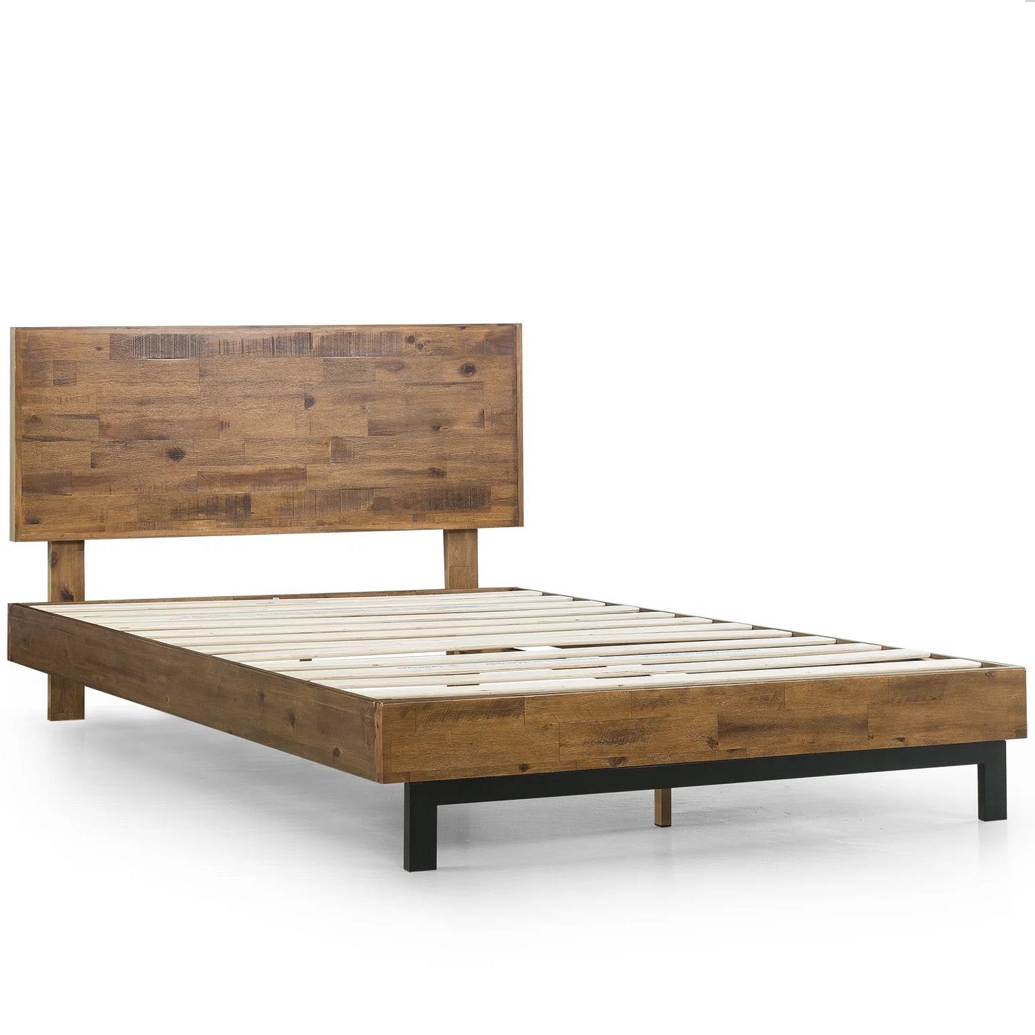 Full size Solid Wood Modern Platform Bed Frame with Adjustable Height Headboard — Chic Home-Decor