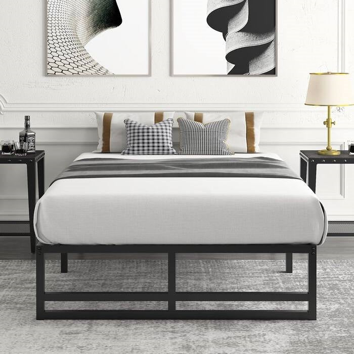 Full Size Black Metal Platform Bed Frame with Under-Bed Storage Space — Chic Home-Decor