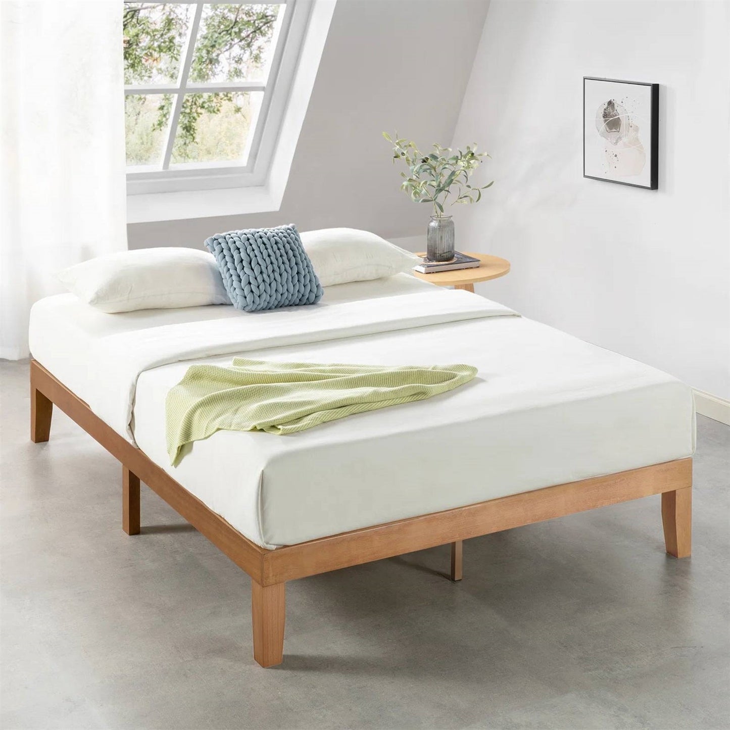 Full size Solid Wood Platform Bed Frame in Natural Wooden Finish — Chic Home-Decor