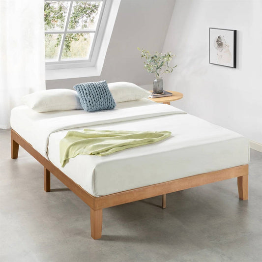 Full size Solid Wood Platform Bed Frame in Natural Wooden Finish — Chic Home-Decor