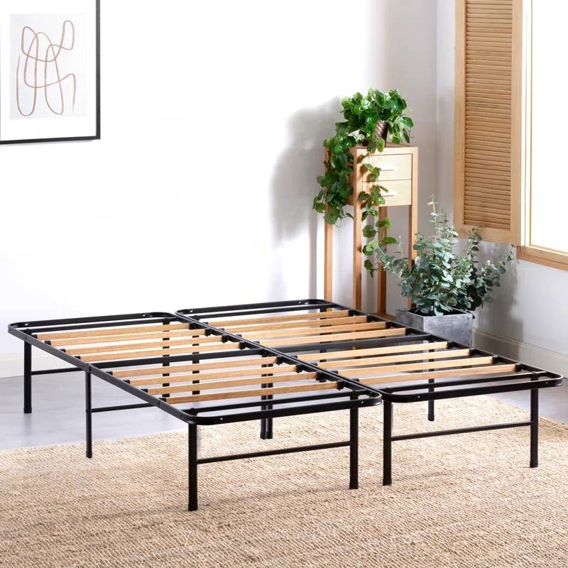 Full size Metal Bed Frame with Bamboo Wood Slats — Chic Home-Decor