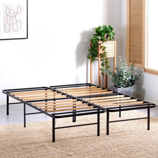 Full size Metal Bed Frame with Bamboo Wood Slats — Chic Home-Decor
