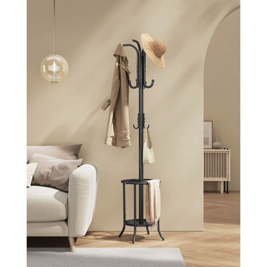 Heavy Duty Black Metal Coat Rack with Umbrella Holder — Chic Home-Decor