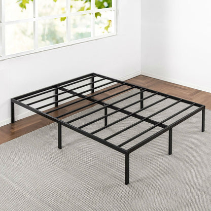 Black Metal Platform Bed Frame with Headboard Attachment Slots