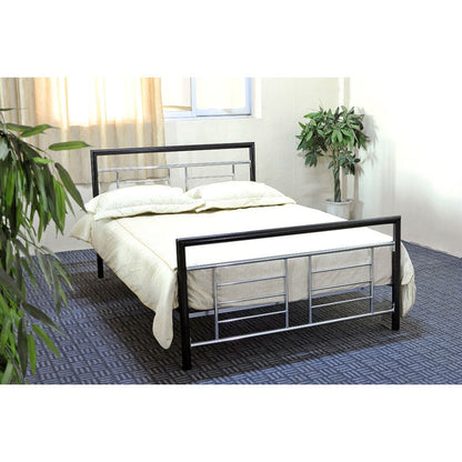 Full size Black Metal Platform Bed with Headboard and Footboard with Silver Accents