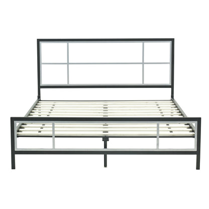Full size Modern Metal Platform Bed Fame with Headboard Footboard and Wood Slats