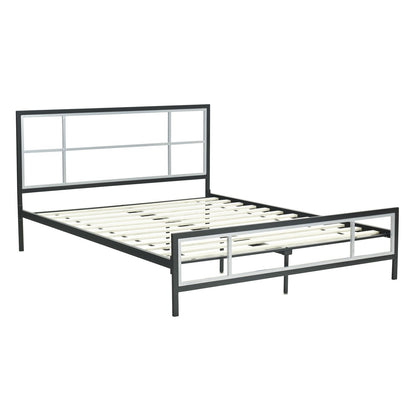 Full size Modern Metal Platform Bed Fame with Headboard Footboard and Wood Slats
