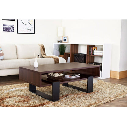 Modern Coffee Table in Black and Walnut Brown Finish
