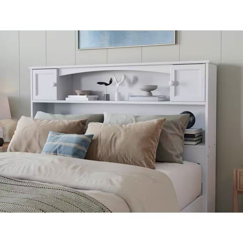 Full size Farmhouse Bookcase Headboard in White Wood Finish — Chic Home-Decor