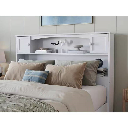 Full size Farmhouse Bookcase Headboard in White Wood Finish — Chic Home-Decor