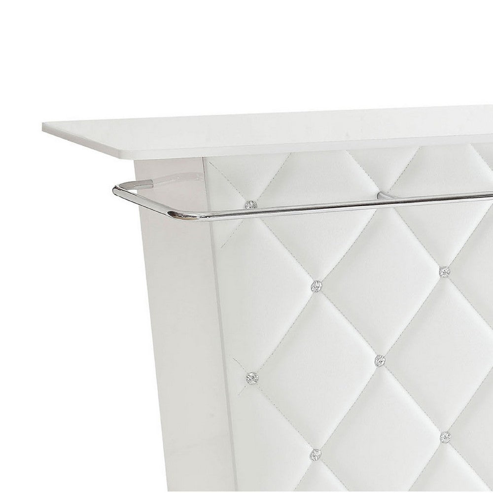 Contemporary Style Leatherette Padded Bar Table With Button Tufting, White