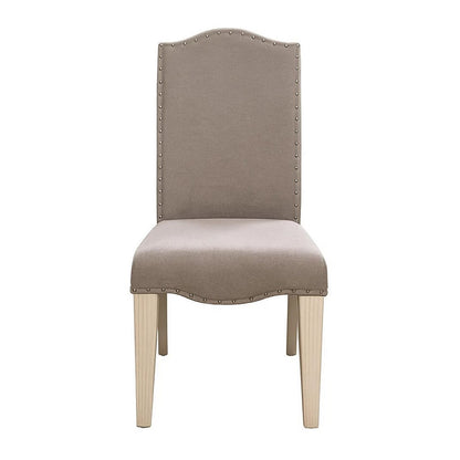Fabric Upholstered Wooden Side Chair, White And Gray, Pack Of Two