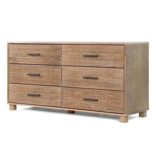 Modern Farmhouse Solid Wood 6 Drawer Double Dresser in Rustic Pine Finish — Chic Home-Decor