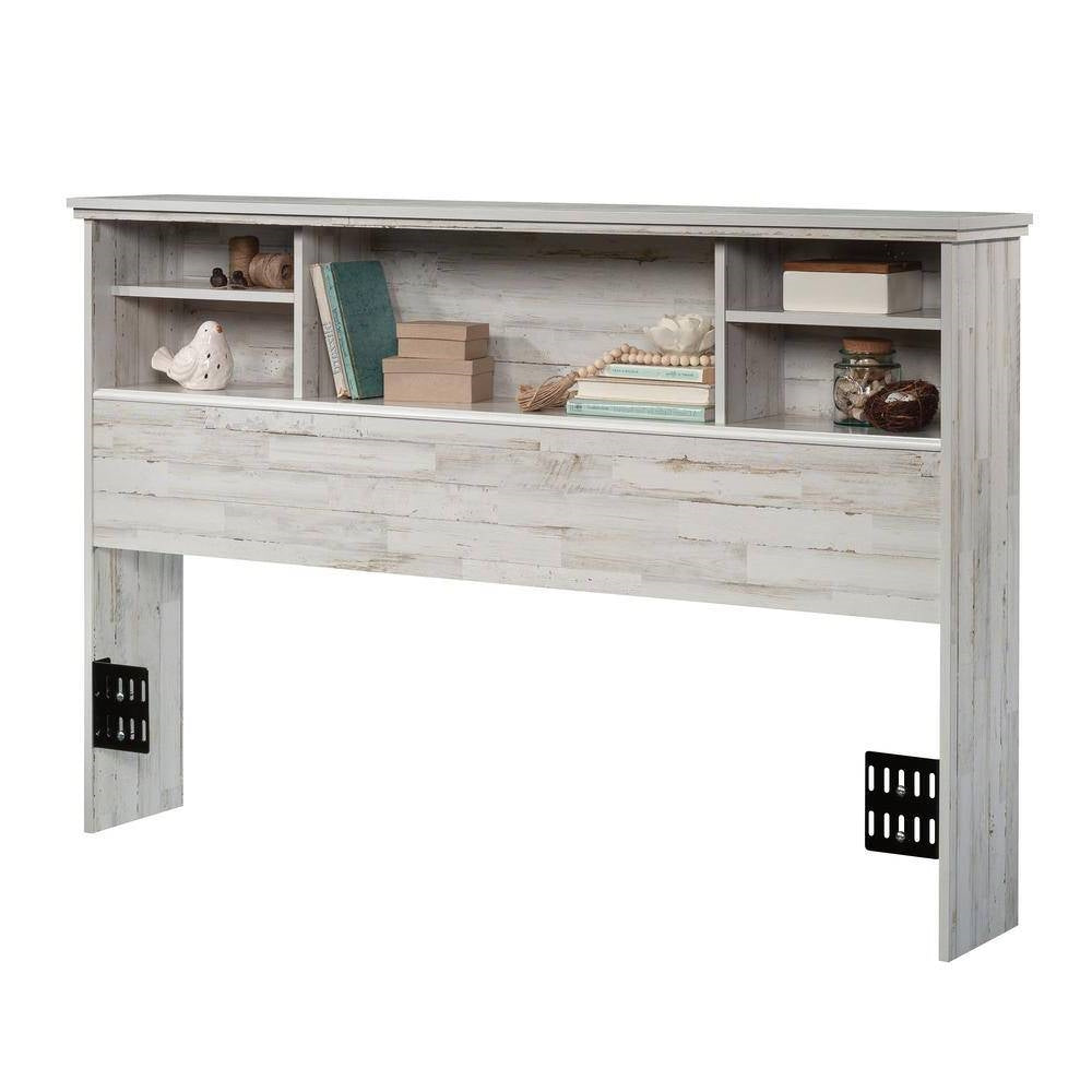 Full / Queen size Farmhouse Bookcase Headboard in Grey White Wood Finish — Chic Home-Decor