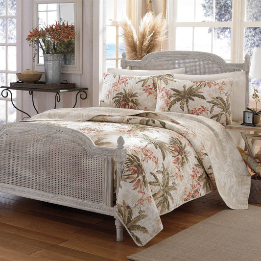 Full / Queen Cotton Coastal Palm Tree Floral 3 Piece Reversible Quilt Set — Chic Home-Decor