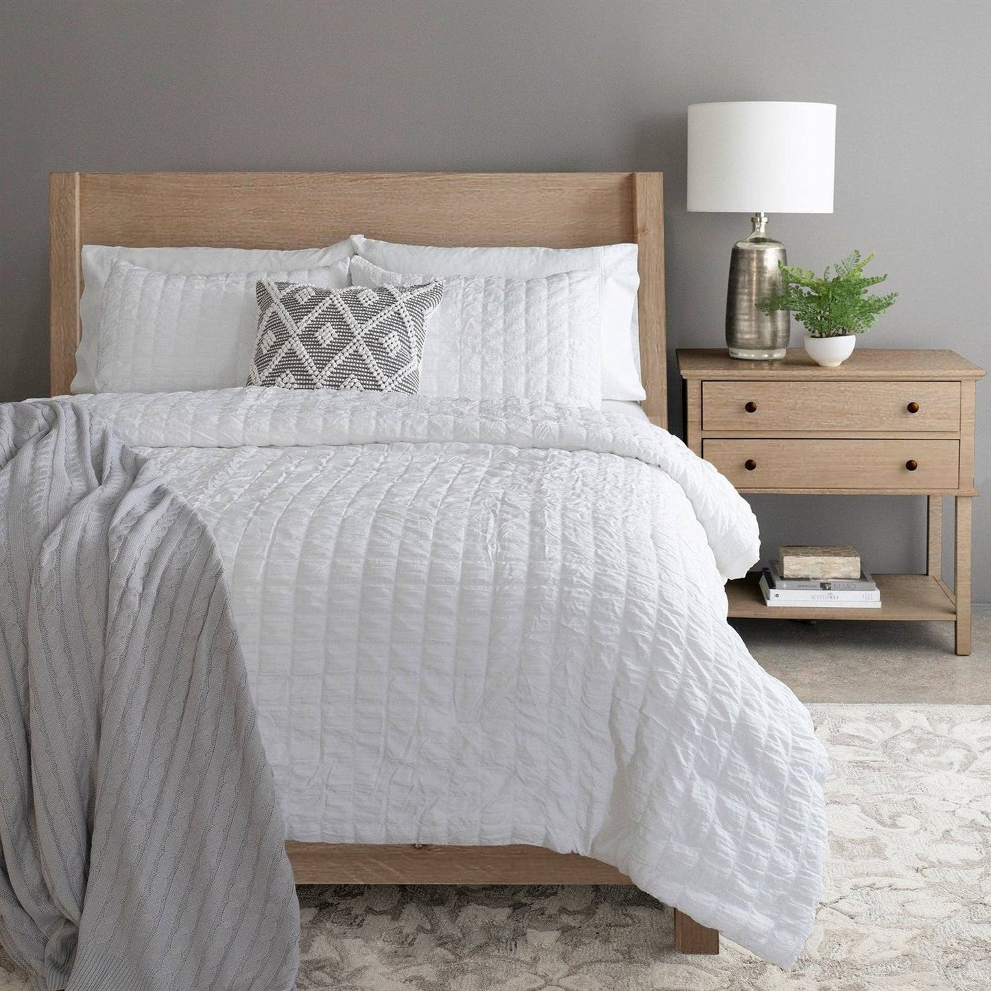 Full/Queen Crinkled Texture Microfiber 3 Piece Comforter Set White — Chic Home-Decor