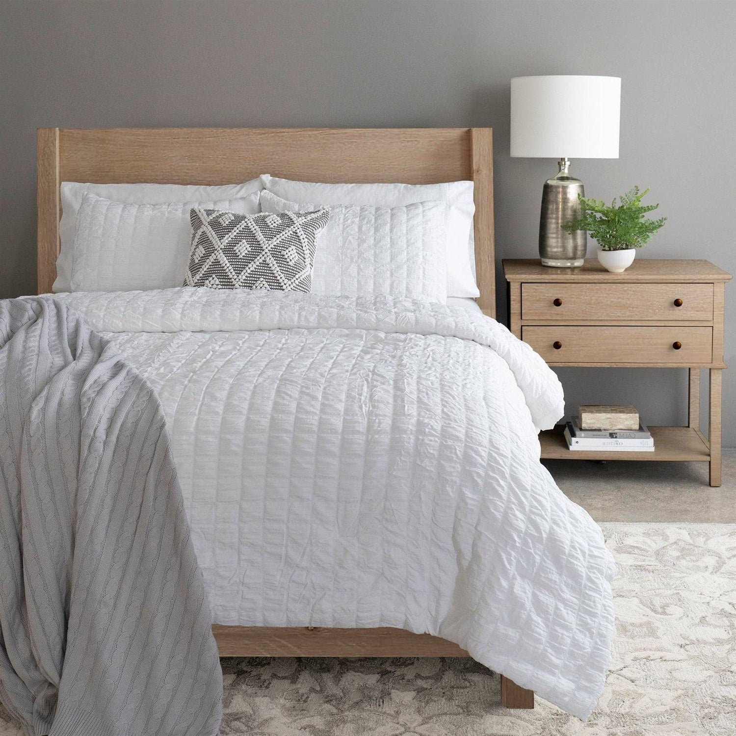 Full/Queen Crinkled Texture Microfiber 3 Piece Comforter Set White — Chic Home-Decor