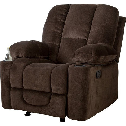Traditional Upholstered Manual Reclining Sofa Chair w/ 2 Cup Holders and Footrest Brown — Chic Home-Decor