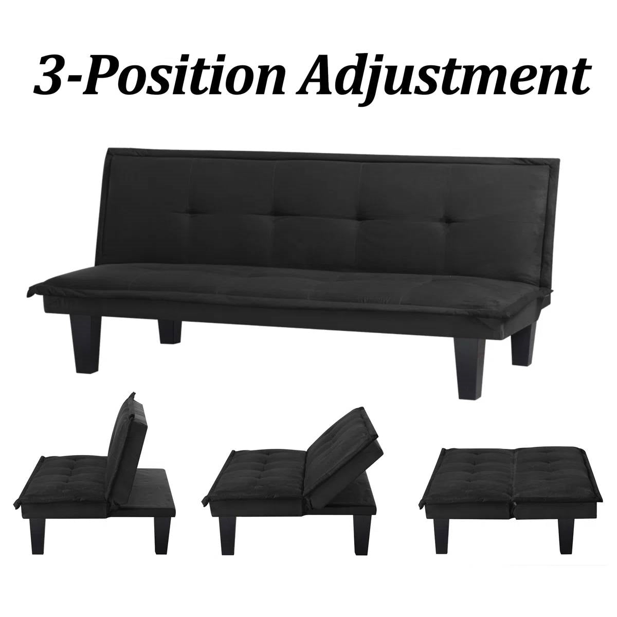 Black Faux Suede Upholstered Futon Sleeper Sofa Bed
