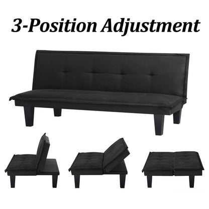 Black Faux Suede Upholstered Futon Sleeper Sofa Bed