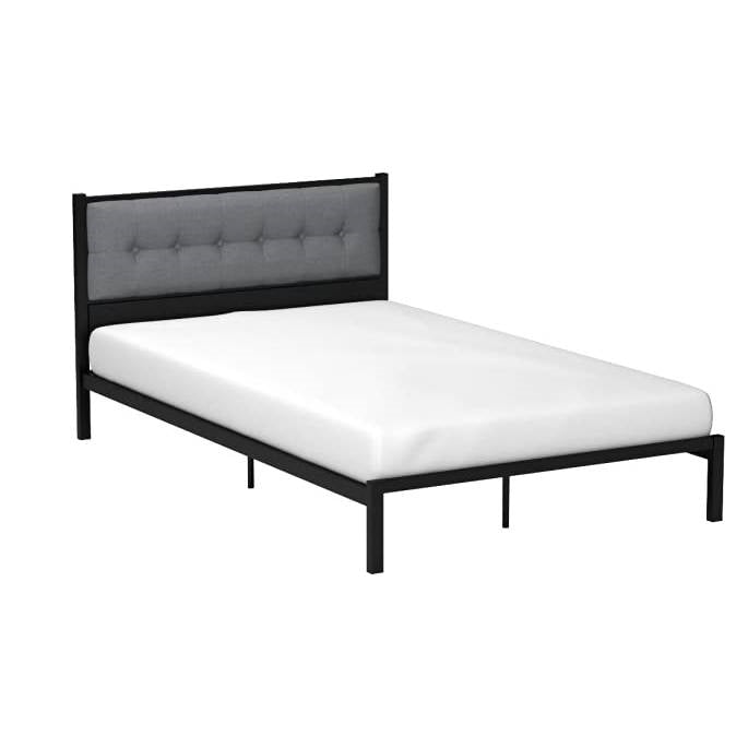 Full Metal Platform Bed Frame with Gray Button Tufted Upholstered Headboard — Chic Home-Decor
