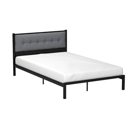 Metal Platform Bed Frame with Gray Button Tufted Upholstered Headboard – Full